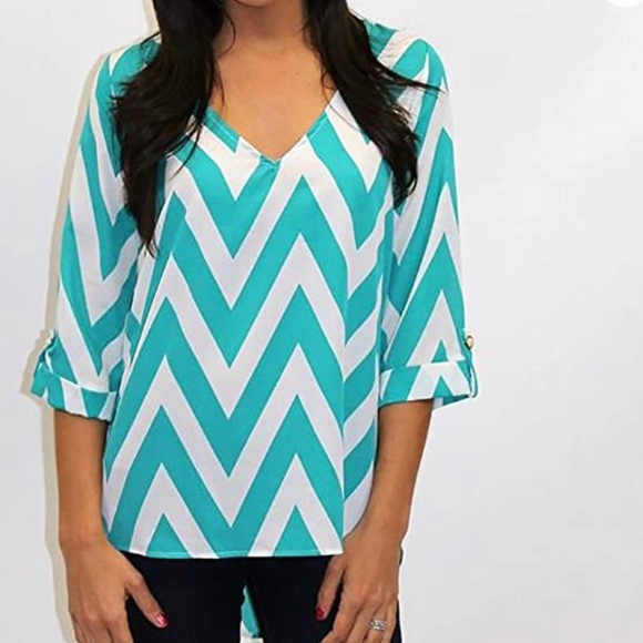 Anthropologie Tops - Anthropologie Chevron Print Teal Top